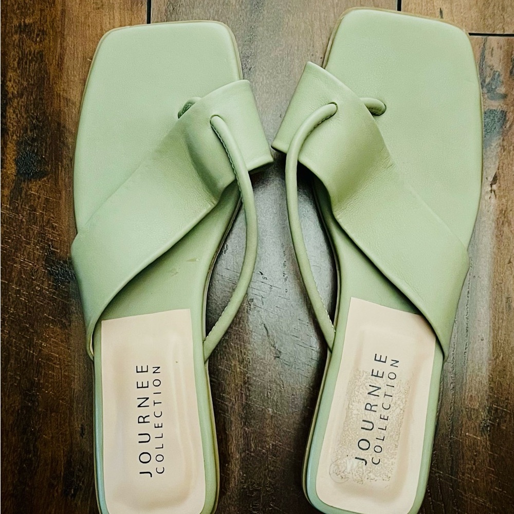 Journee Collection Green Sandals with Origami Straps